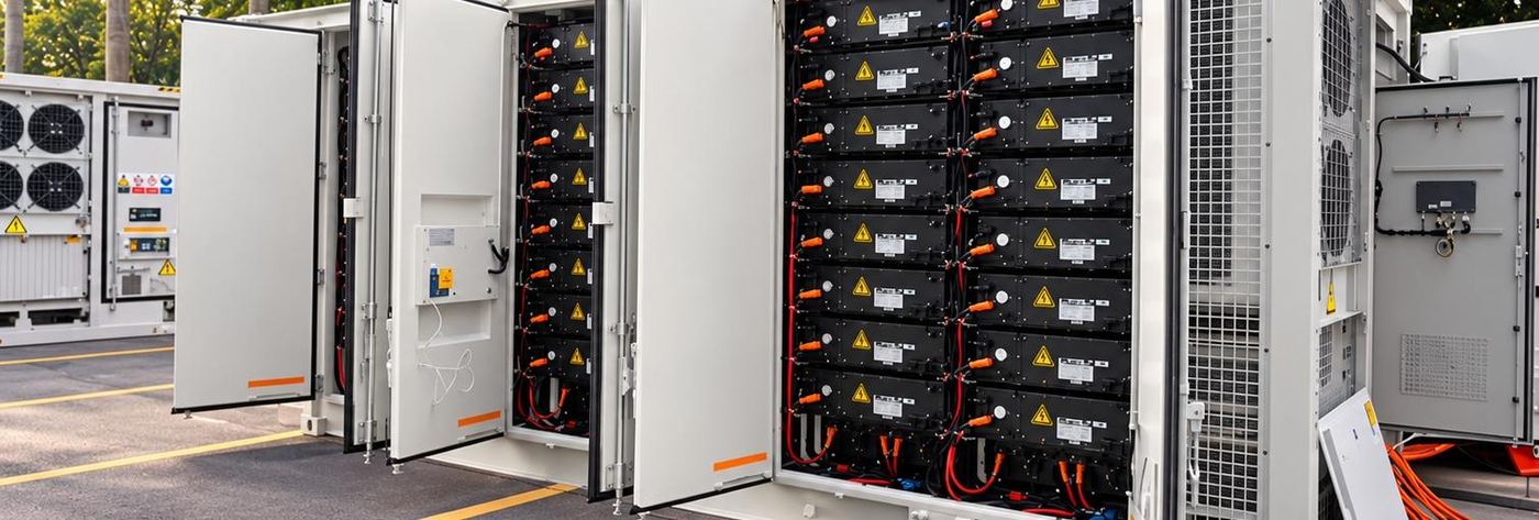Tủ pin lưu trữ BESS đang mở cửa